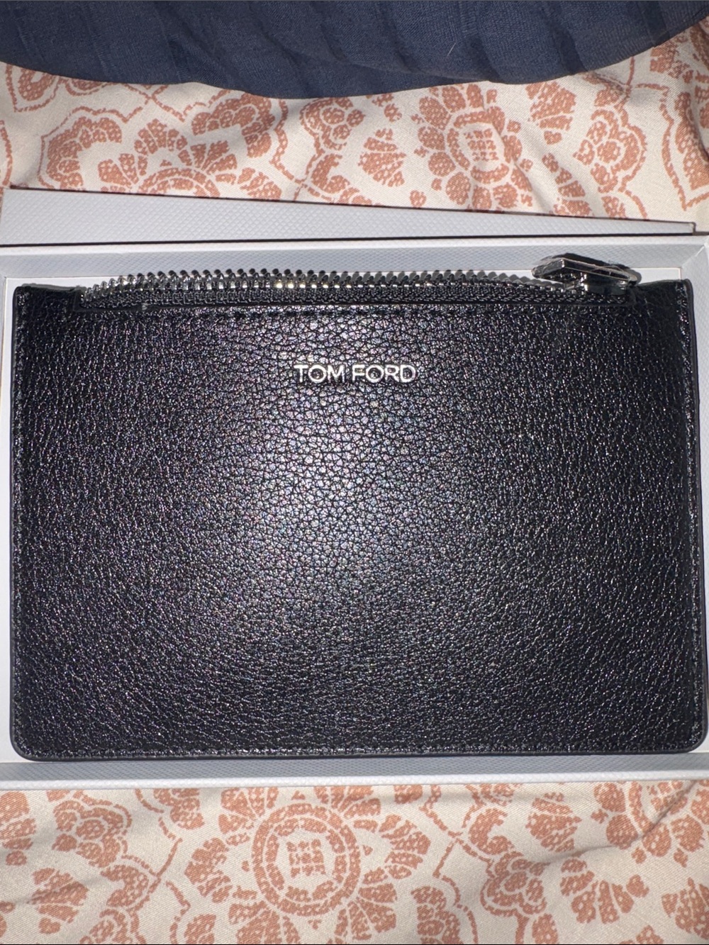 Tom Ford Black Textured Faux Leather Zip Pouch.  New